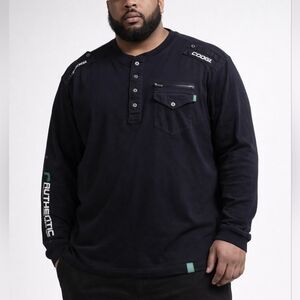 Coogi‎ Australia Men's 3XL Black Long Sleeve Henley Graphic Thermal Shirt